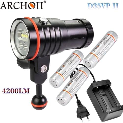 ARCHON D35VP II W41VP II Diving Video Light max 4200 lumens 100m underwater diving lighting flashlight with battery charger