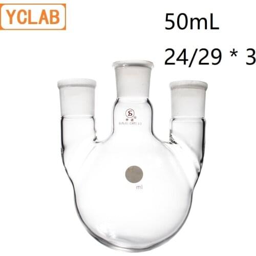 YCLAB 50mL 24/29 * 3 Distillation Flask Straight Shape with Three Necks Standard Ground Mouths Distilling Round Bottom