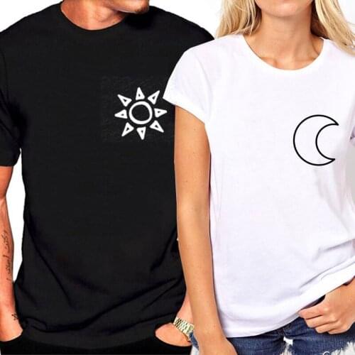 Couple T-Shirts Women T Shirt Sun and Moon Print T Shirt Funny Gift Female Short Sleeve Tops Summer New Shirts Matching