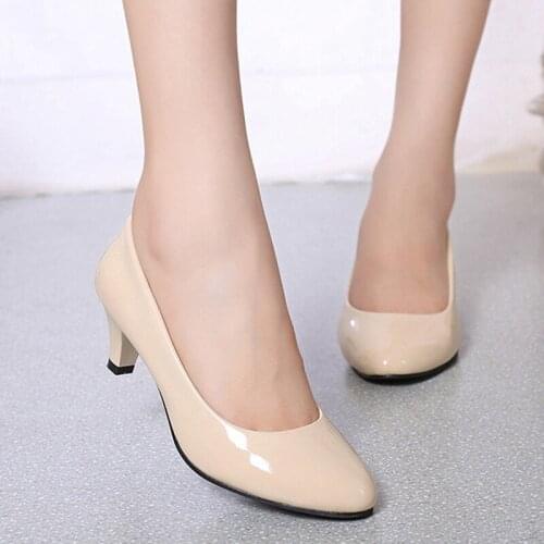 Women Shoes Pumps Ladies Medium Heel Nude Sexy High Heels Weeding Shoes Women Office White Pumps for Girls 913370