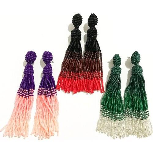 Gothletic Seed Bead Drop Earring 100MM Beaded Tassel Earrings for Women Brinco 100% Handmade Bohemia Jewelry 2020 NEW