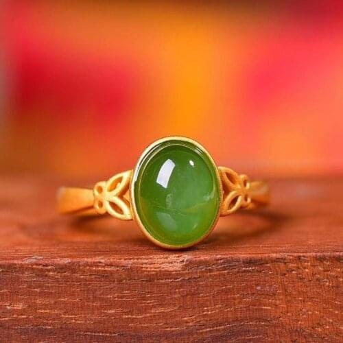 Vintage Ring Chinese Royal Court Style Classical Ring Opening Adjustable Fat Hand Large Natural Hetian Jade Ring Women