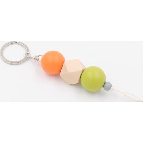 1pc 2019 New Multicolor Geometric Wood Beads Keychain For Bag Round Wooden Beads Keyrings Gifts