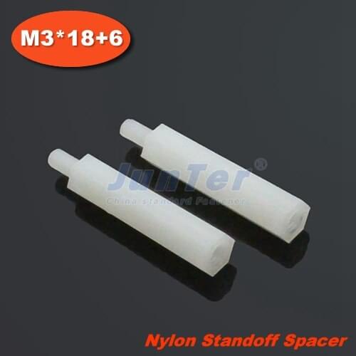 100pcs/lot Nylon Standoff Spacer M3 Male x M3 Female -18mm