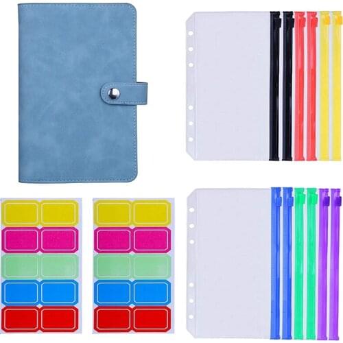 12Pcs A6 Colorful Zipper Loose-Leaf Bag with PU Leather Notebook Binder Cover Waterproof Cash Budget Envelope System