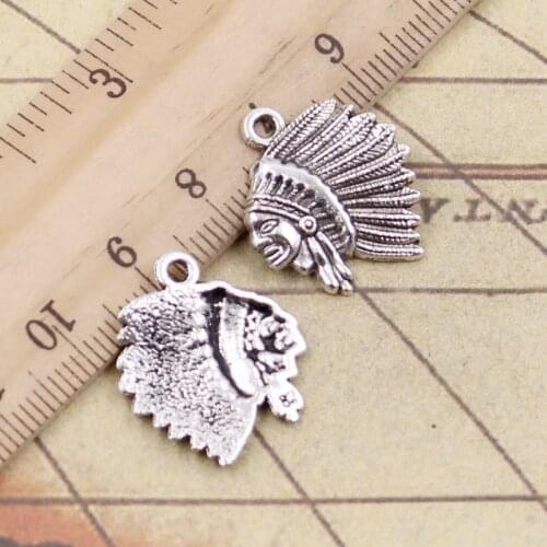 20pcs Charms Indian Chief Head 21x18mm Tibetan Bronze Silver Color Pendants Antique Jewelry Making DIY Handmade Craft