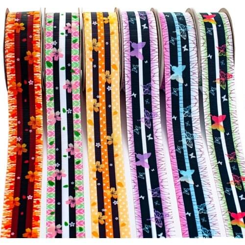 5 yards 25/38mm Colorful Floral Printed Grosgrain Ribbon for DIY Bow Craft Card Gifts Wrapping Accessories