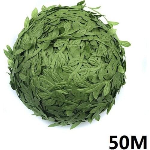 50 Meter Silk Leaf-shaped Home Decor Artificial Green Leaf For Wedding Decoration DIY Wreath Gift Scrapbooking Craft Fake Flower
