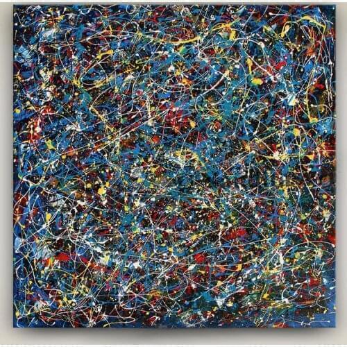 Blue Jackson Pollock Style Abstract Painting Large Wall Art Modern Abstract Contemporary Art Canvas Painting Home Decor