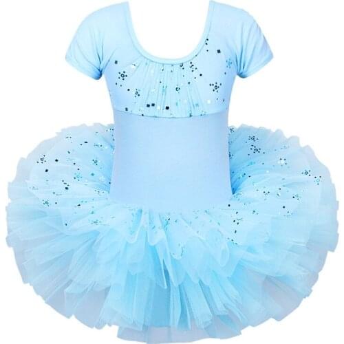 BAOHULU 2019 Blue Short Sleeve Ballet tutu for Girls Ballerina Dance Wear Performance Lace Sequin