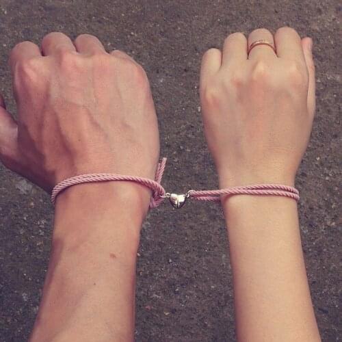 2021 Hot Couple Bracelet For Men Women Elastic Thread BFF Braslet Heart Magnet Braclet 2pcs/pair Matching Brazalete Yoga Jewelry