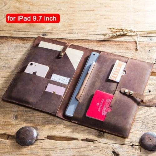 9.7'' Tablet Pouch for Apple iPad Mini 1 2 3 4 5 Pro 9.7 inch Cowhide Leather Sleeve Card Holder Case Bags Binder Notebook Pack