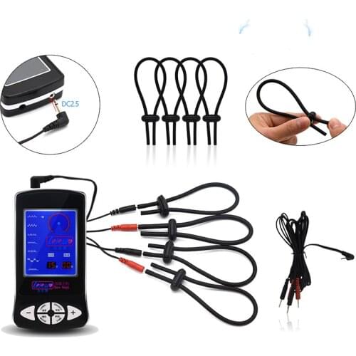 Hot sale 2-in-1 Electro Shock Stimulation Penis Cock Rings eStim Massager Kits Sticky Pads Sex Toys for Men