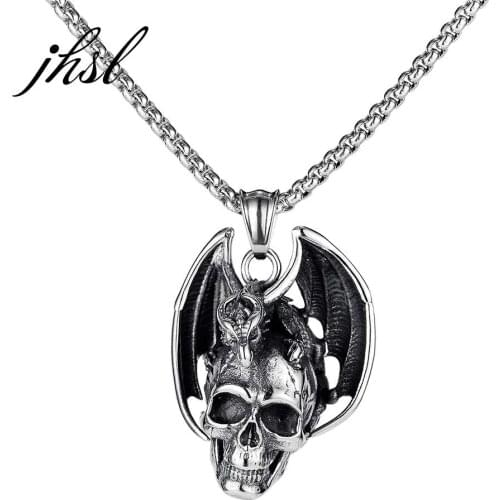 JHSL Punk Men Statement Necklace Skull Pendant Silver Color Stainless Steel Fashion Jewelry Gift Wholesale New Arrivla 2021
