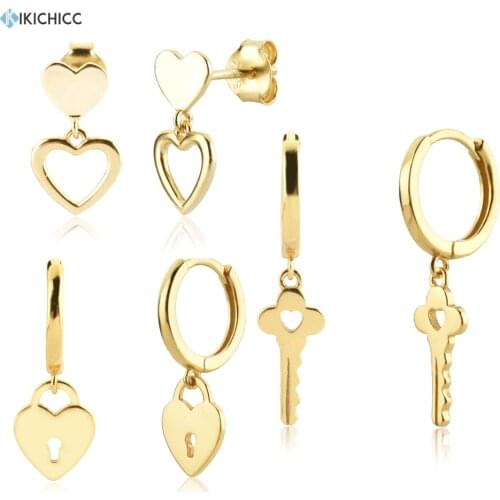 KIKICHICC 925 Sterling Silver Heart Key Piercing Plain Drop Earring Women Clips Pendiente Clips Fine Jewelry Crystal Wedding