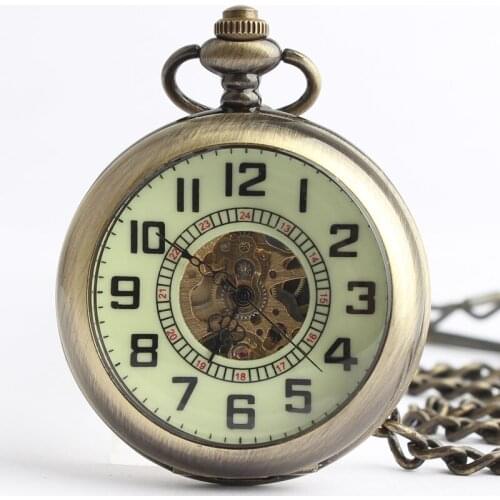 10pcs/lot Classic Antique Bronze Mechanical Pocket Watch Luminous Dial Hand Wind Gift Watches Hot Sale