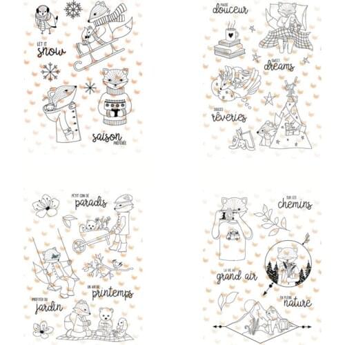 KLJUYP 4Styles French Fox Clear Stamps Scrapbook Paper Craft Clear stamp scrapbooking