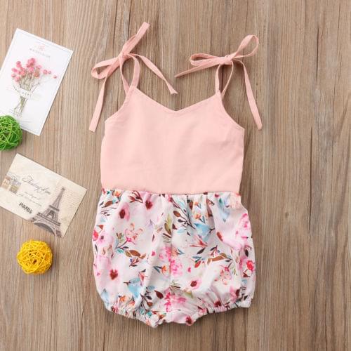 2019 New Infant Printing Bow Sling Summer Newborn Baby Girl Flower Jumpsuit Clothes Outfit 0-24M