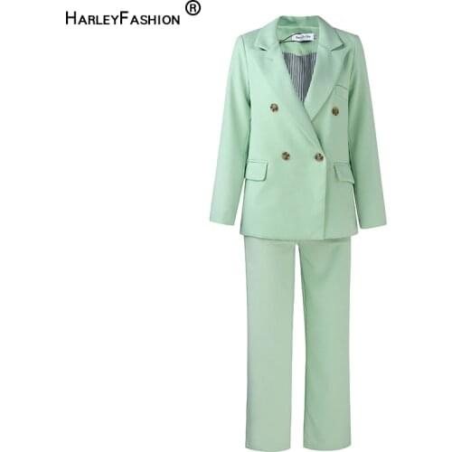 HarleyFashion Summer New Trendy Quality Loose Blazer Ankle-length Trousers Candy Color OL Elegant Pants Suit Two Pieces Sets