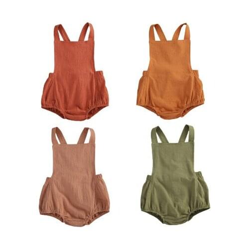 Summer Newborn Baby Boy Girls Bodysuits Solid Sleeveless Straps Backless Bodysuits Jumpsuits Toddler Infant Cotton One-piece