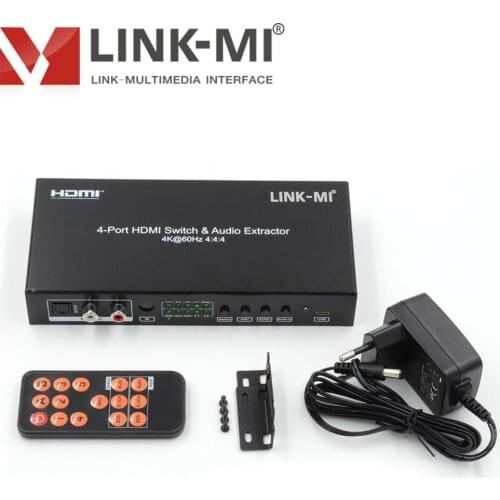 LINK-MI SW07 4X1 HDMI 2.0 Switch 4K@60hz YUV4:4:4 18Gbps 3D HDCP2.2 ARC CEC HDR SPDIF5.1 RCA 2.0 Extraction & AUX 2.0 Embedded