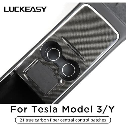 LUCKEASY Car Accessories Interior For Tesla Model 3 Model Y 2020-2021 Car Central Control Carbon Fiber Panel Protective Patch