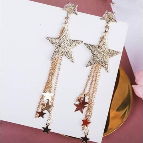 Fashion Long Tassel Crystal Earrings for Women 2020 Bijoux Luxury Shiny Gold Color Star Dangle Earrings Jewelry Gifts