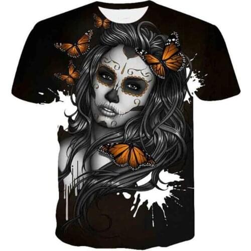 2021 Summer Men T-shirt Short Sleeve 3d Printed Horror Black Skull Series Oversized T-shirt Polyester Breathable Tops Xxs-6xl