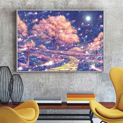 DIY Diamond Painting by Number Kits for Adult/Kid, Full Drill 5D Diamonds Embroidery Art Kit Craft Wall Decor(Anime Landscape)