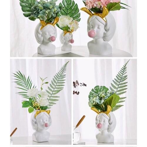 Desktop Cute Girl Succulent Flower Pot Planter Pen Home Decor with Cat Ears