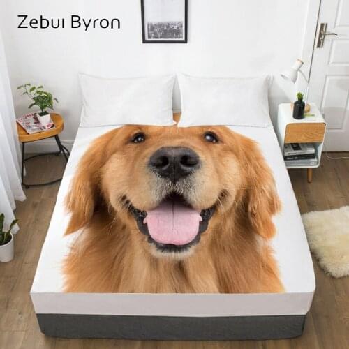3D Fitted Sheet,Bed Sheet With Elastic Queen/King/Custom,Mattress Cover 180/150*200/160x200 Animal pet Golden retriever dog