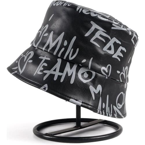 High Quality Leather Bucket Hat Women Streetwear Bob Femme Fashion 2021 Autumn Winter Panama Fisherman Cap Black