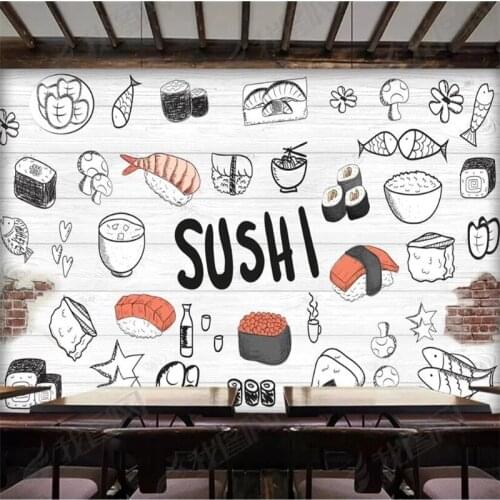 Custom Japanese Cuisine Sushi Restaurant Wall Paper 3D Snack Bar Industrial Decor Background Mural Wallpaper Papel De Parede 3d