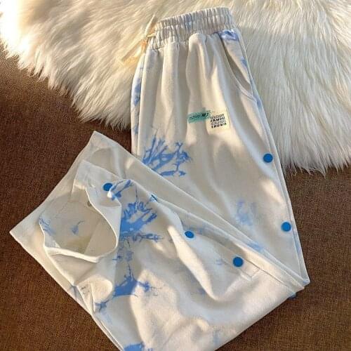 Tie-dyed drape casual loose sweatpants womens summer thin breasted split slim and versatile