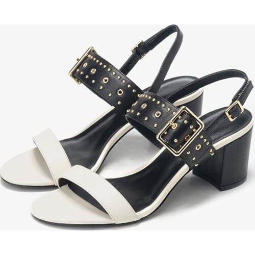 Luxury Summer Fashion shoes Europe rivet Peep Toe Heels buckle with thick square high heel womens cool shoes