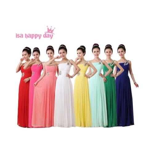 Robe 2020 cheap light yellow royal blue chiffon one shoulder long bridesmaid dress multi color dresses for wedding guests B1915