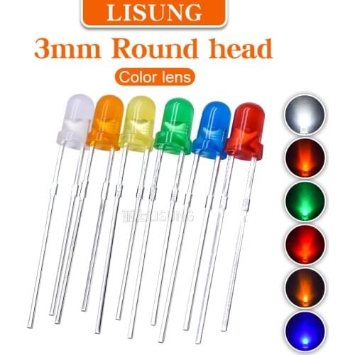 1000pcs/bag 3mm Led Color Lens Diffuse White Red Yellow Orange Blue Green Led In Diodes Through Hole 0.06w Lamp
