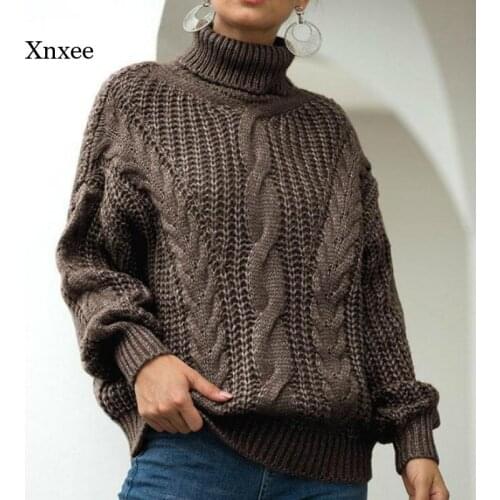 2021 Turtleneck Sweater Autumn Winter Solid Tops Women Loose Oversized Elegant Warm Knitted Pullovers Fashion Knitwear Jumper