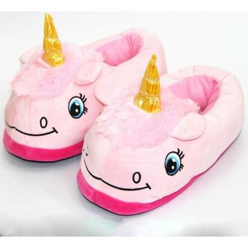 Winter lovely home slippers women indoor plush unicorn slippers house mules platform flip flops shoes fur winter shoes woman