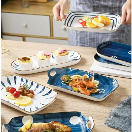 Japanese hand-painted ceramic plate Western plate steak plate dessert plate pizza plate household dish sushi plate fruit plate