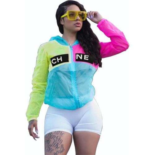 VAZN 2020 Autumn Summer Hot Popular Chiffon Patchwork Young Sexy Parity Style Hooded Full Sleeve Women Slim Outwears