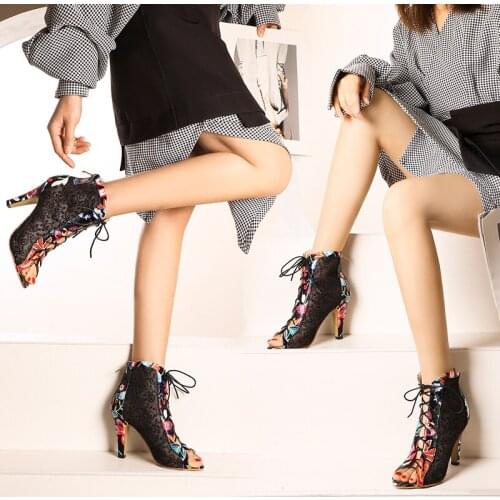 Open Toe Women Boots Fashion Super High Heels Shoes for Party Nightclub Mesh Leather Fashion Slingback Thin High Heels