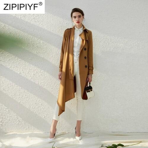 2018 Spring Autumn Clothing Solid Lady Irregular Long Windbreak Double Breasted Slim Women Trench Coat With Belt outwear B381