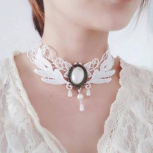 Women Lace Choker Gothic Retro Rose Flower Gem Choker Necklace Clavicle Necklace Sexy Hollow Choker for Party Jewellery