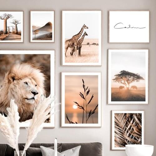 Giraffe Lion Elephant Palm Bottle Wall Art Canvas Painting Nordic Posters And Prints Wall Pictures For Living Room Fall Decor