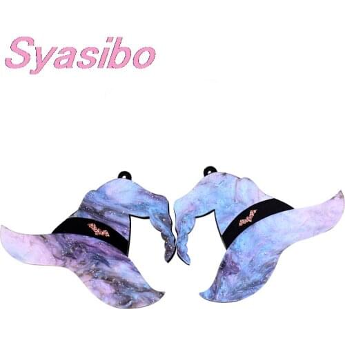1pair) AC1389-60mm Halloween Witch Cap For Jewelry Accessories Galaxy Purple Laser Cutout Acrylic Magic Witch Cap For Earrings