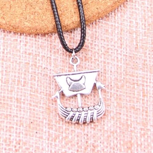 20Pcs Antique Silver Color viking ship boat Pendant 26*21mm Leather Chain Necklace Black Leather Cord Necklace