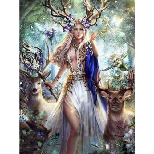 5D DIY Diamond Embroidery Pretty Girl Fairy &Deer Forest Diamond Painting Cross Stitch Full Drill Mosaic Decoration_hcr
