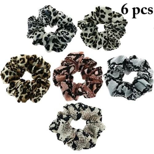 6pcs Animal Print Scrunchies Leopard Hair Scrunchies Elastic Hair Rubber Bands Hair Ropes Ties for Women Hair Accessories