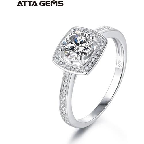 Attagems 100% 925 Sterling Silver Moissanite Ring 1.0ct D Color Moissanite Diamond Halo Engagement Rings For Women